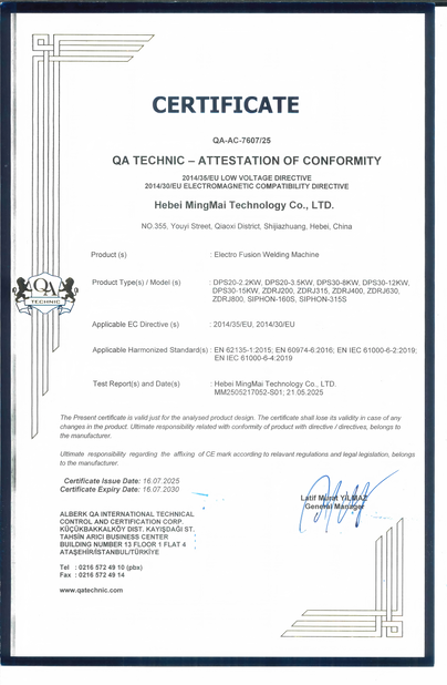 Chiny Hebei Boda Plastic Technology Co., Ltd. Certyfikaty