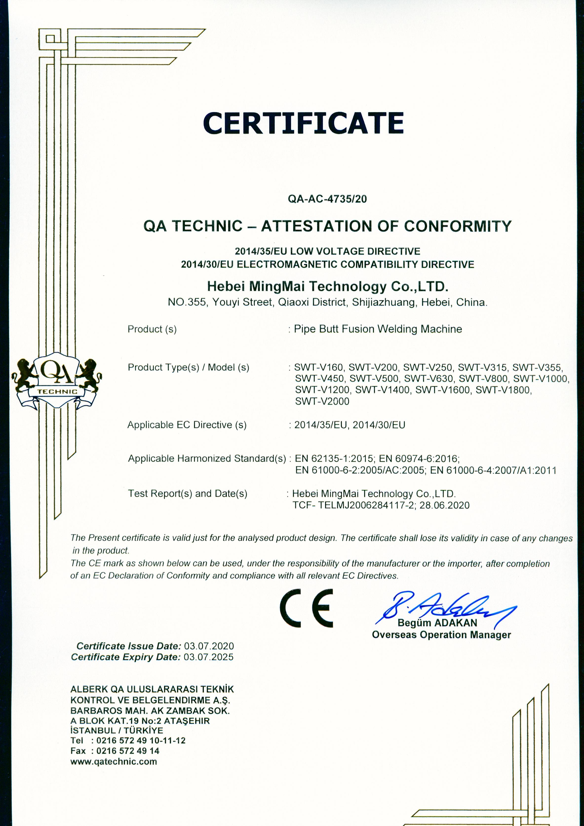 Chiny Hebei Mingmai Technology Co.,Ltd Certyfikaty