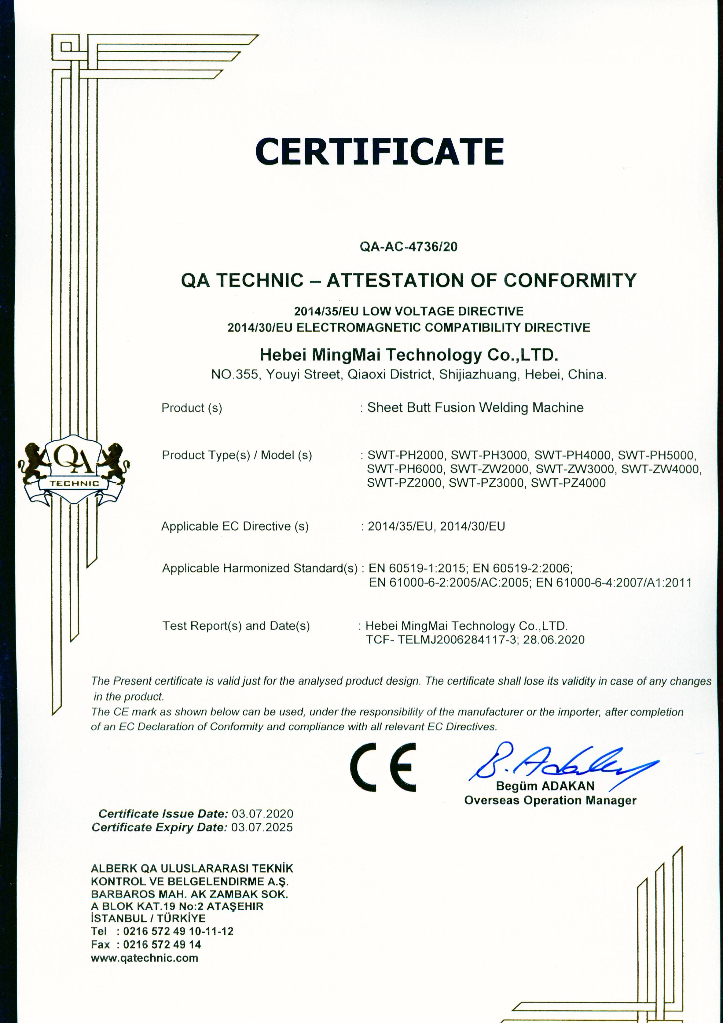 Chiny Hebei Mingmai Technology Co.,Ltd Certyfikaty