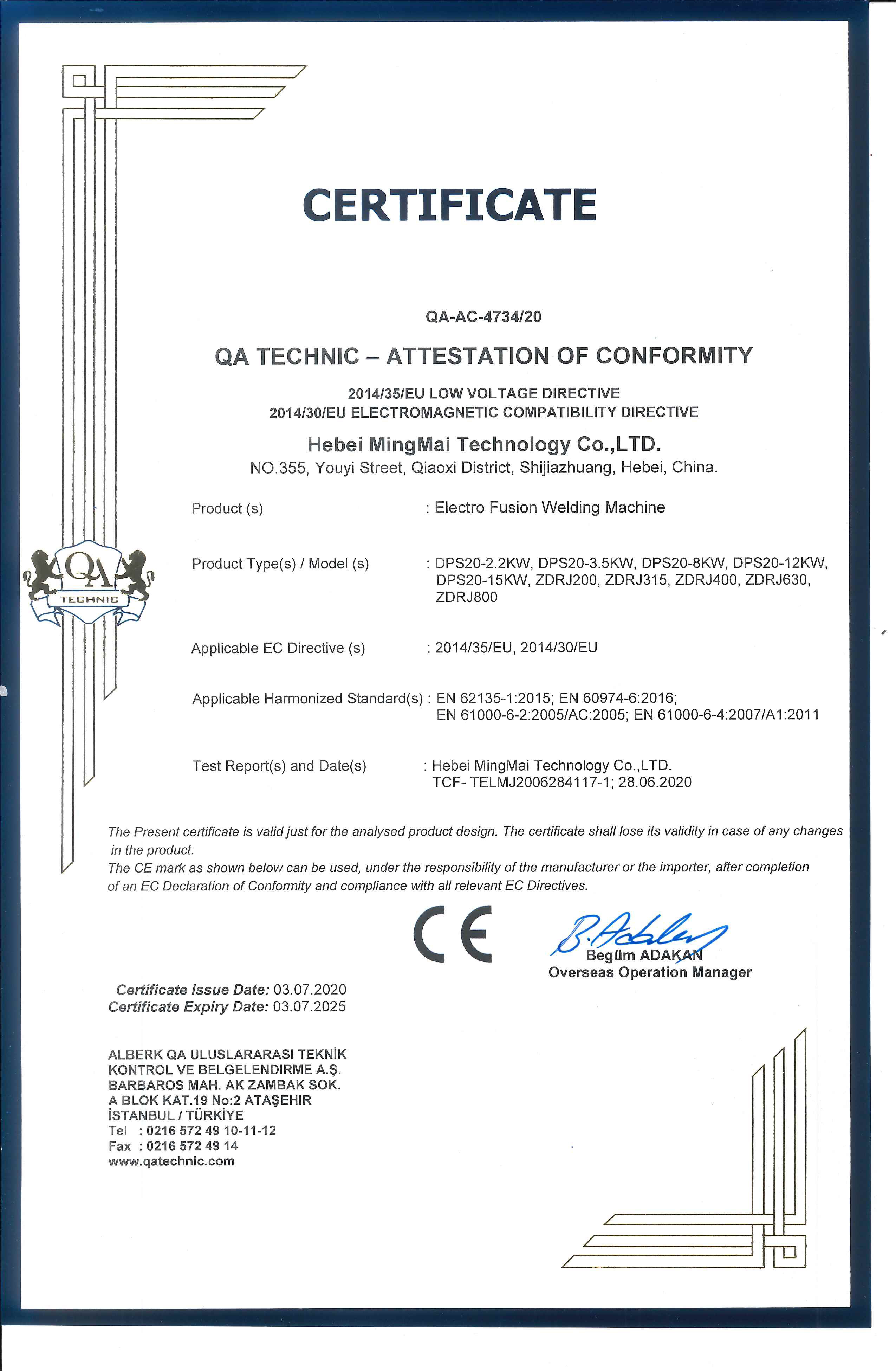 Chiny Hebei Mingmai Technology Co.,Ltd Certyfikaty